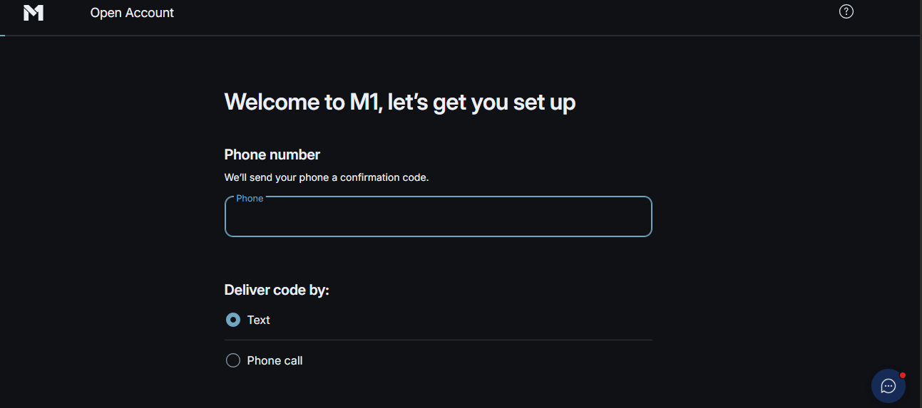 M1 Finance account opening process showing phone verification step, screenshot taken September 5, 2026